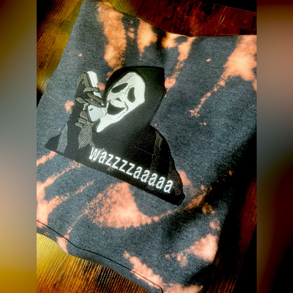 Bleach dyed grey Ghost Face embroidered Hoodie